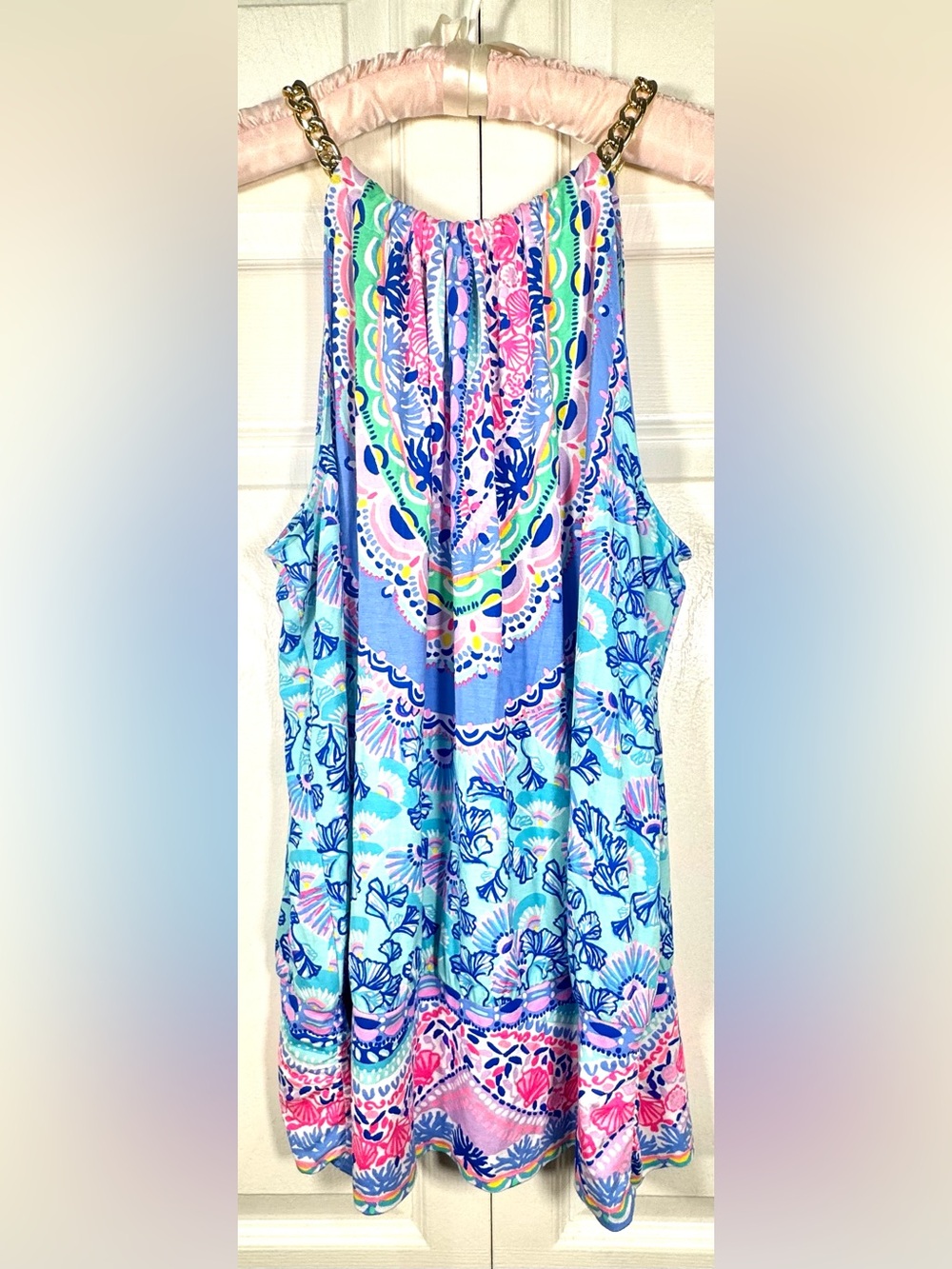 Lilly Pulitzer Bowen Halter Top Gold Chain Tropical Print L NWOT